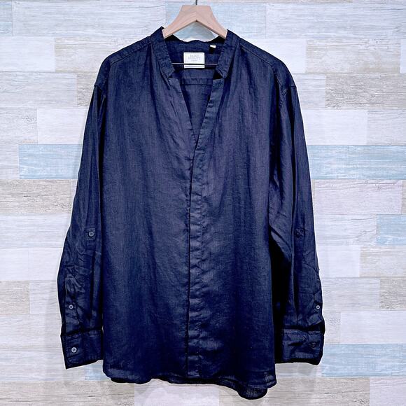 Baird McNutt Murano 100% Irish Linen Notch Collar Shirt Black Mens 3XB 3X Big - Picture 1 of 6